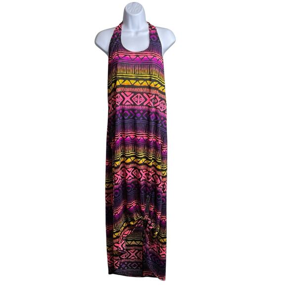 op Women's Tribal Print Halter Maxi Dress Size XL Beachy Surf Party SoCal Boho - Picture 1 of 12
